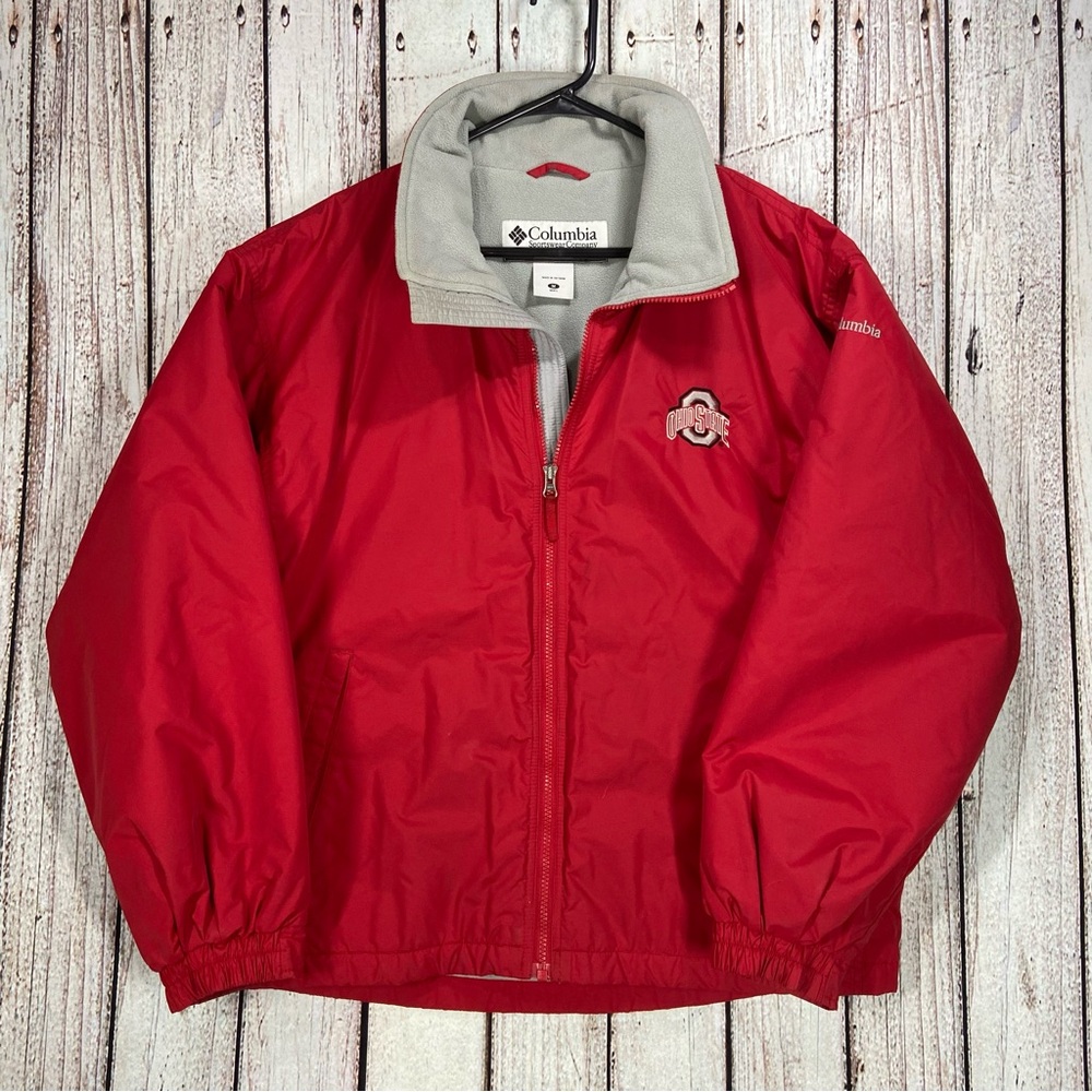 Columbia Jacket Mens Medium Scarlet Red Ohio State Buckeyes OSU Football Fleece